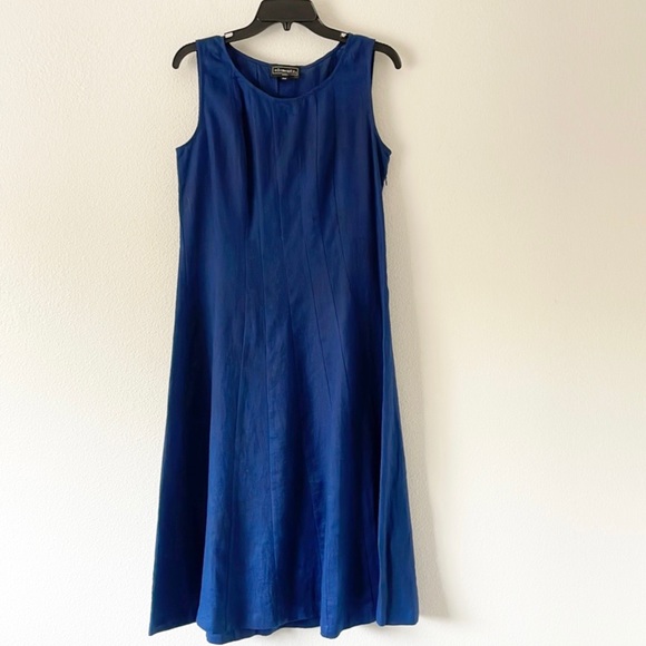 100% Linen Midi Blue Sleeveless Dress Size Petite Med - Picture 3 of 11